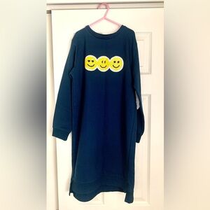 Girls navy blue sweatshirt dress with yellow smiley faces, size large 10-12